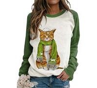 GuliriFei Women' s Sweatshirts Hoodies Cat Giraffe Dragonfly Frog Print Tee Pullover Casual Long Sleeve Blouses Color Block Tops