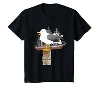 Gull, Seagull, Sailing Ship, Boat, Seafaring, T-Shirt, Youth, Black, X-Small