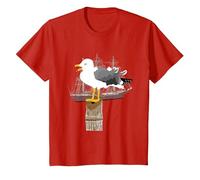 Gull, Seagull, Sailing Ship, Boat, Seafaring, T-Shirt, Youth, Red, X-Small