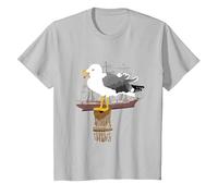 Gull, Seagull, Sailing Ship, Boat, Seafaring, T-Shirt, Youth, Silver Grey, Medium