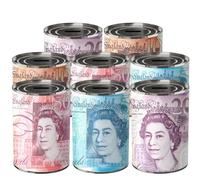 GULLAIIR 8-piece MONEY TIN BOX Sterling Bank Note - Tin Piggy Bank, Coin Can, Savings Tin, Money Can, Birthday & Holiday Fund (8PCS MEDIUM RANDOM)