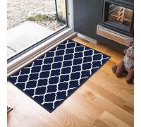 GULLAMBO Washable Door Mat - Non Slip Mat For Wooden Floor - Indoor/Outdoor, Super Absorbent Dirt Trapper - Kitchen, Hallway Runner Rugs (Trellis Navy, 67x220cm)