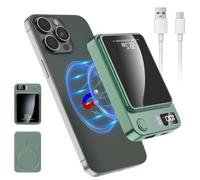 Gulljee® Power Bank 10000mAh Wireless Magnetic 22.5W High Speed Portable Charger with PD & QC3.0 Dual USB-C Ports LED Display Fast Charging Compatible for iphone 16/15/14/13/12 Series (Green)