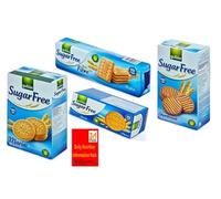 Gullon Sugar Free Biscuits Plain Assortment x 4 Diabetic friendly Types with zamfoods nutrition pack- Maria, Shortbread, Fibre & Digestive on christmas, mothers & Fathers days gift pack (1 Bundle)