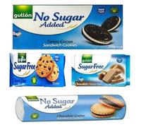 Gullon Sugar Free Mixed Chocolate Variety Selection Biscuits, Cocoa Sandwich, Chocolate Wafer, Chocolate chip cookies, Cream sandwich cookies, Perfect for sharing & Gifting (1 Bundle)