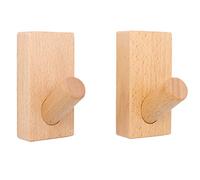 Gullor 2 PCS Natural Wooden Coat Hooks, Wall Mounted Wall Hook Rack, Decorative Craft Clothes Hooks - Beech