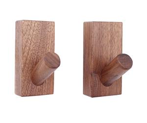 Gullor 2 PCS Natural Wooden Coat Hooks, Wall Mounted Wall Hook Rack, Decorative Craft Clothes Hooks - Black Walnut