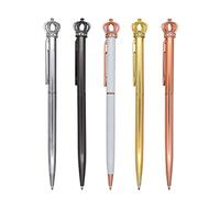 Gullor 5 Piece Black Ink Ballpoint Pen Retractable Medium Point Pen Stainless Steel Barrel with Crown Top Decor for School Office, Multicolor A