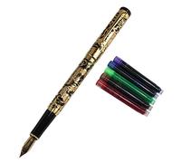 Gullor Advanced Fountain Pen Jinhao 5000 Golden and Black Dragon Year with Gift Box and Ink cartridges