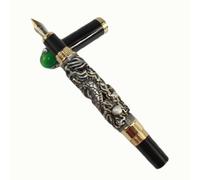 Gullor Antique Silver Chinese Ming Dynasty Emperor Style Dragon Play Jade Ball Fountain Pen Medium nib
