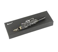Gullor Chinese Dragon Antique Silver Basso-Relievo Fountain Pen with Original Pen Box and 5 Color Ink Cartridges