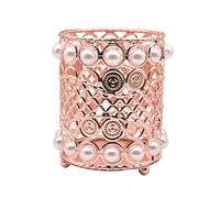 Gullor Handcrafted Pearls Makeup Brush Holder Organizer Eyebrow Comb Brushes Pen Pencil Cosmetic Storage Box for Vanity, Bathroom, Bedroom, Office Desk, Rose Gold