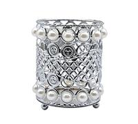 Gullor Handcrafted Pearls Makeup Brush Holder Organizer Eyebrow Comb Brushes Pen Pencil Cosmetic Storage Box for Vanity, Bathroom, Bedroom, Office Desk, Silver
