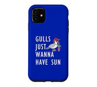 Gulls Just Wanna Have Sun Cartoon Seagull Beach Pun Case for iPhone 11