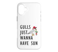 Gulls Just Wanna Have Sun Cartoon Seagull Beach Theme Case for iPhone 16 Plus