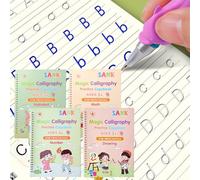 Gullskies Magical Handwriting Workbooks,Reusable Grooved Magic Copybook with Handwriting Aid Magic Pen，Large Practice Copybooks (4 Books,10.2×7.3in) with Storage Bag for 3-8 Year Olds.