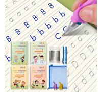 GullSkies Reusable Grooved Copybook Set, 4 Handwriting Practice Books | Grooved handwriting books with fading ink, pens, grips and storage bag for reusable alphabet, number and tracing practice