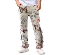 Gulots Men's Jeans Tie Dye Casual Printed Slim Fit Jeans Stretch Skinny Denim Pants for Men 38 Butterfly