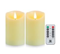 Guluto Flameless Candles, Battery Operated Candles with Remote and Timer, 3" x 4", Set of 2, LED Candles Flickering Electric Pillar Candles, Ivory Real Wax for Home Wedding Birthday Decoration