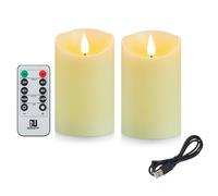 Guluto Flameless Candles with Rechargeable Battery, 3" x 4", Set of 2, Electronic Candles with Remote and Timer, led Pillar Candles Real Wax 3D Wick, led Ivory Candles for Home, Wedding, Birthday