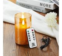 Guluto Rechargeable Battery Operated Flickering Flameless Candles with Remote and Timer, led Candle with 3D Wick Last 1000+ Hours Real Wax Electric Candles Pillar Candle for Home, Gold Glass 3" x 6"