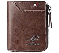 guluxly Men Wallet Zipper Genuine Leather Purse, Aiks Kangaroo Wallets, PU Stylish Soft Simple Design RFID Protected Wallet, Retro Red