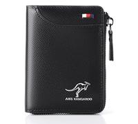 guluxly Men Wallet Zipper Genuine Leather Purse, Aiks Kangaroo Wallets, PU Stylish Soft Simple Design RFID Protected Wallet, Texture Black