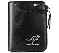 guluxly Men Wallet Zipper Genuine Leather Purse, Aiks Kangaroo Wallets, PU Stylish Soft Simple Design RFID Protected Wallet, Retro Black