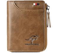 guluxly Men Wallet Zipper Genuine Leather Purse, Aiks Kangaroo Wallets, PU Stylish Soft Simple Design RFID Protected Wallet, Retro Brown