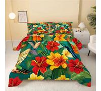 GULUZAI Super King Duvet green, bird plant Super King Quilt, Lightweight and Soft Reversible Coverless Duvet Super King Size, Comfortable Spring and Autumn Comforter 260x220cm with 2 Pillowcases