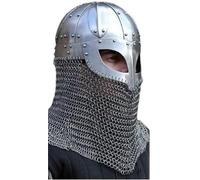Gulvintilabcal Lord Battles Medieval Viking Chainmail Helmet, Unisex-Adults, Silver Finish, One Size, Steel, Foam, LARP, Halloween, Theatrical Play, Historical Reenactments, Helmet