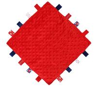 Gum & Berries Baby Taggie Comforter Baby Comfort Blanket with Sensory Tags and Bubble Soft Touch Foil Print Pattern Soft Sherpa Satin Back Pram Blanket Crib Wrap Red 35 cm x 35 cm