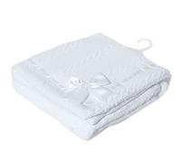 Gum & Berries Baby Wrap Chevron Cable Knit Satin Bow Soft Sherpa Back Pram Blanket Soft Touch White 75 cm x 90 cm