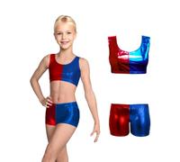 Gum & Berries Girls Harley Quinn Vest Crop Top and Hot Pants Set Red Blue 13-14 years