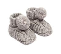 Gum & Berries Soft Touch Baby Boys Girls 1 Pair Pom Pom Baby Booties Infant Bootees Soft Cute Grey Newborn - 6 Months