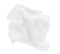 Gum & Berries Soft Touch Baby Girls Socks Cotton Rich Spanish Bow Wedding Stocking Socks with Bows Ribbon Top Party Ribbed Ankle Socks White Bow 6-12 Months