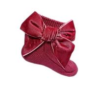 Gum & Berries Soft Touch Baby Girls Socks Cotton Rich Spanish Bow Wedding Stocking Socks with Bows Ribbon Top Party Ribbed Ankle Socks Wine Bow 6-12 Months