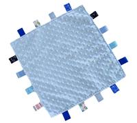 Gum & Berries Taggie Comforter Comfort Blanket with Sensory Tags and Bubble Soft Touch Foil Print Pattern Soft Sherpa Satin Back Pram Blanket Crib Wrap Pink 35 cm x 35 cm