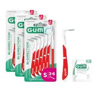 GUM BI-Direction Dual Position interdental Brushes | 90-Degree Positioning |Teeth Cleaning and Plaque Removal | 0.8mm, ISO 1 | Size S | Pack of 3x6 + 1 Bonus Sample