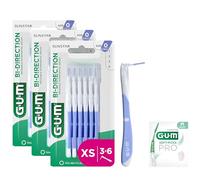 GUM BI-DIRECTION Two-Angle System Interdental Brushes, 90 Degree Positioning, Teeth Cleaning and Plaque Removal, 0.6 mm, ISO 0, Size XS, 3 x 6 Pack + 1 Free Sample