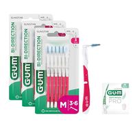 GUM BI-DIRECTION Two-Angle System Interdental Brushes, 90 Degree Positioning, Teeth Cleaning and Plaque Removal, 1.2 mm, ISO 3, Size M, 3 x 6 Pack + 1 Free Sample