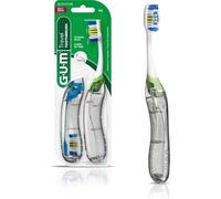 GUM Folding Travel Toothbrush, Compact Head + Tongue Cleaner, Soft Bristled Travel Toothbrushes for Adults, 2ct