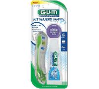 GUM Travel Kit Viaggio - Practical Travel Set - Includes Toothbrush, Toothpaste, Dental Floss & Soft Picks - Compact & Portable - Unisex-Adults - White, Blue, Green, Purple, Red