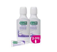 GUM Ortho mouthwash | Specially Designed for wearers of Braces | Reduces Plaque Build-up | Strengthens Enamel | Alcohol Free | Spearmint Flavour | 2 x 300ml (with 1 Bonus Sample)