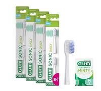 GUM Sonic Daily Replacement Heads for Battery Powered Toothbrush | x4 Packs of 2 (x6 Refill Heads in Total) | White +1 Bonus Sample