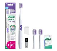 GUM Sonic Ortho Electric Toothbrush Ideal for Braces Cleaning | Sonic Vibrations | Soft bristles | Cable-Free | 1x Toothbrush | 2X Replaceable Brush Heads (Including 1 Sample)
