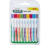 GUM Trav-Ler 9 Interdental Brushes - Pack of 9, Mauve, Red, Orange, Green, Violet, Yellow, Bordeaux, Light Blue, Grey - Manual, Not Powered