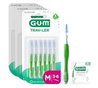 GUM TRAV-LER | interdental Brushes | Bendable Handle | Thorough Cleaning Between Teeth and Plaque Removal | 1.1 mm, ISO 3 | Size M | 3x6 Bundle (with 1 Bonus Sample)