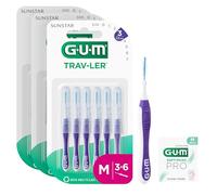 GUM TRAV-LER | interdental Brushes | Bendable Handle | Thorough Cleaning Between Teeth and Plaque Removal | 1.2 mm, ISO 3 | Size M | 3x6 Bundle (with 1 Bonus Sample)