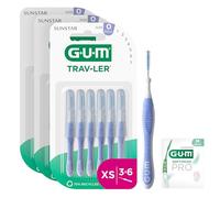 Gum TRAV-LER | interdental Brushes | Bendable Handle | Thorough Cleaning Between Teeth and Plaque Removal | 0.6 mm, ISO 0 | Size XS | 3x6 Bundle (with 1 Bonus Sample)